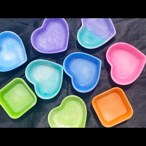 Tie Dye Jewelry Dishes / Square and Heart Shaped Trays / Handmade Pastel Dish - Picture 10 of 17